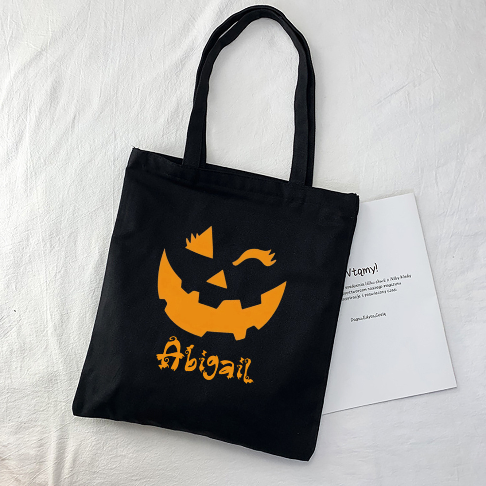 Pumpkin Lantern Halloween - Custom Name Halloween Canvas Tote Bag
