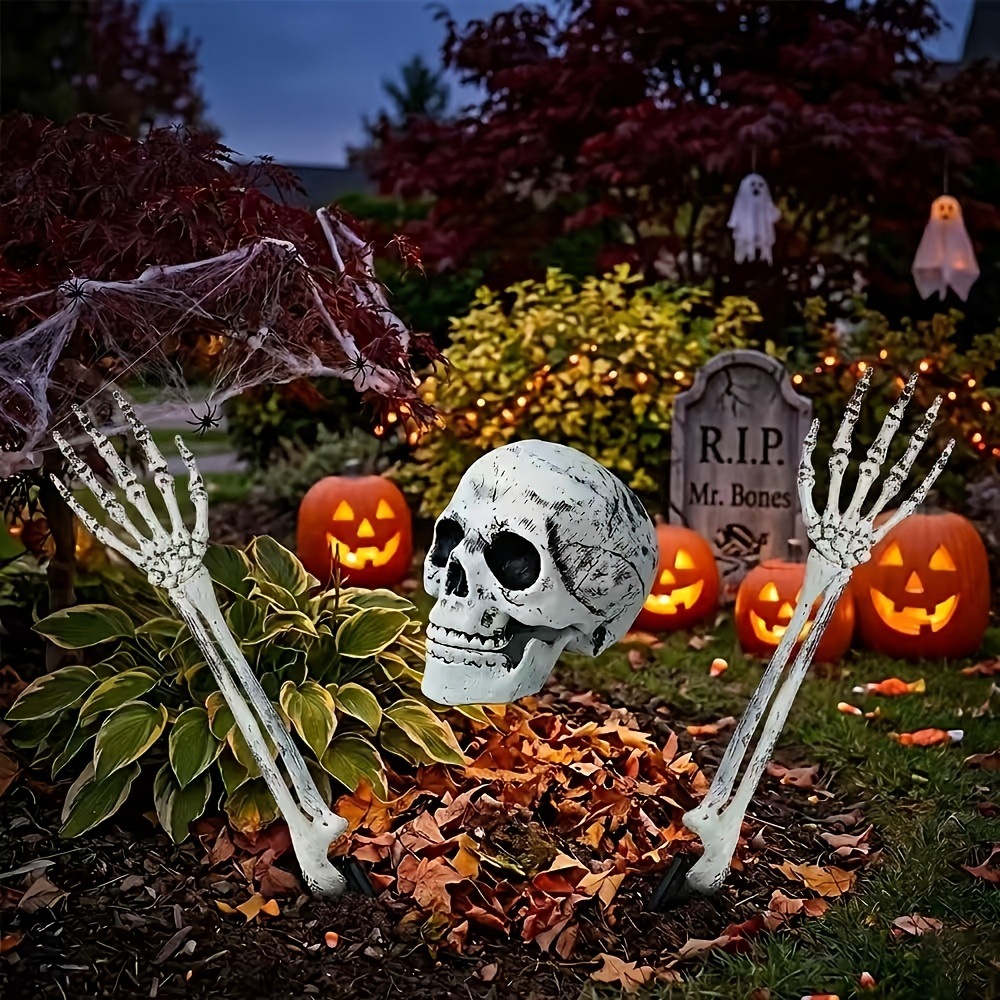 3PCS Halloween Yard Decor Set  - Halloween Skeleton Decoration 评论和价格