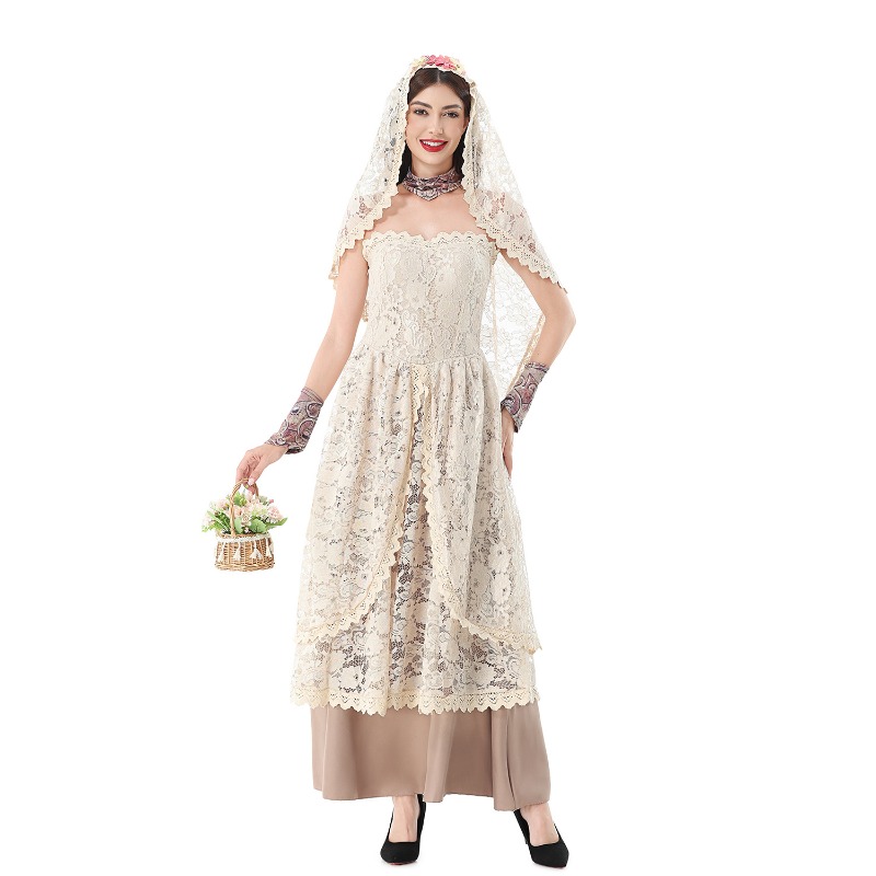 Women Vintage Lace Maxi Dress  - Halloween Costume Adult 评论和价格