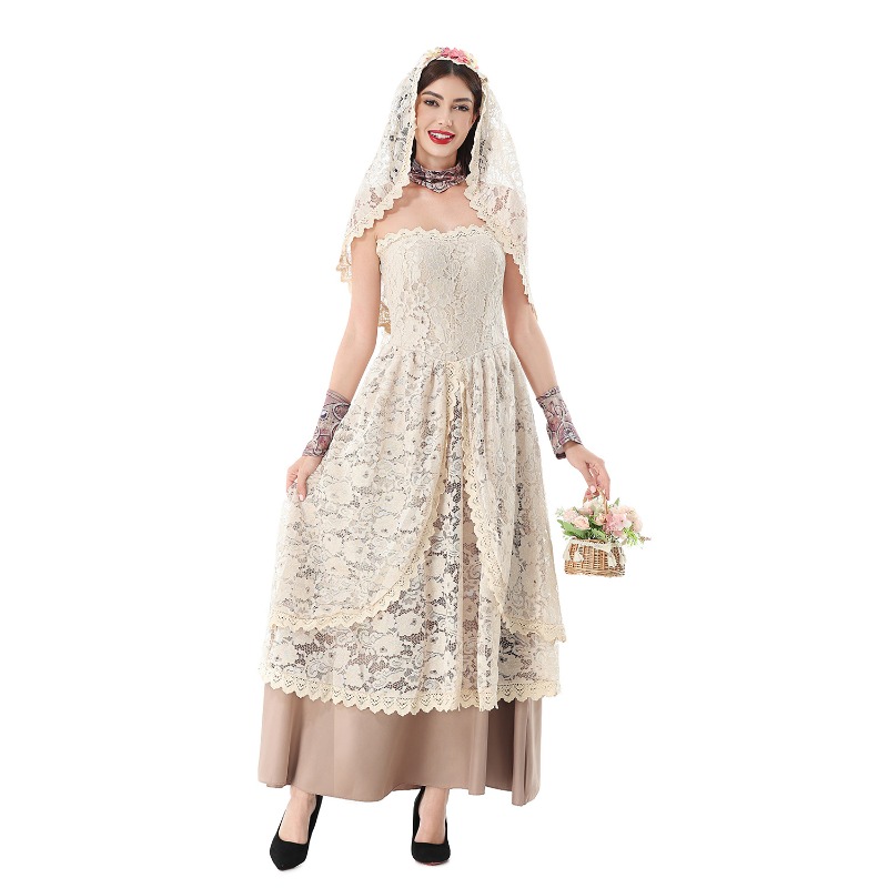 Women Vintage Lace Maxi Dress  - Halloween Costume Adult 评论和价格