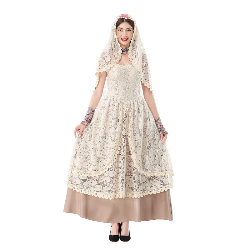 Women Vintage Lace Maxi Dress  - Halloween Costume Adult 评论和价格