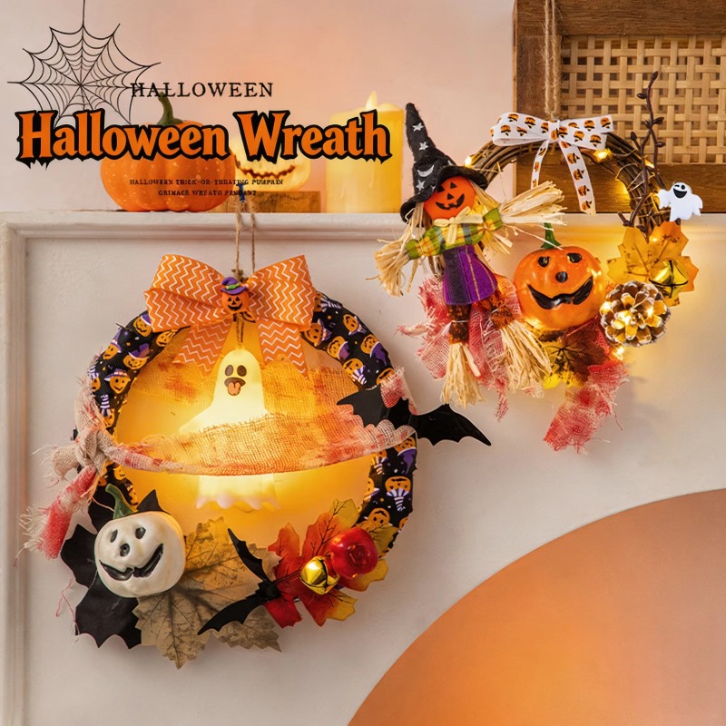 DIY Halloween Wreath Kit with  - Halloween Pumpkin Decor Led 评论和价格