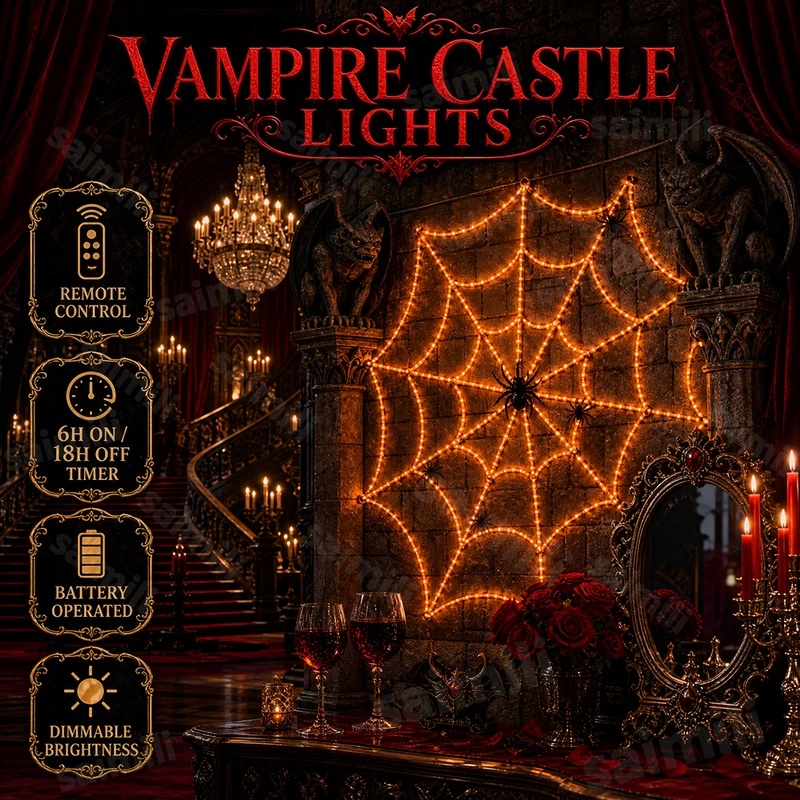 Halloween Spider Web LED Strin - Halloween Led String Lights Orange 评论和价格