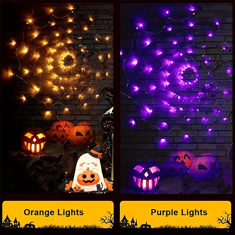 Halloween Spider Web LED Strin - Halloween Led String Lights Orange 评论和价格
