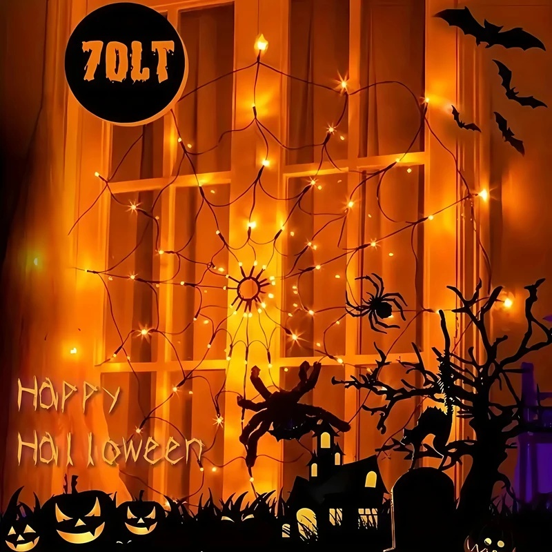 Halloween Spider Web LED Strin - Halloween Led String Lights Orange 评论和价格