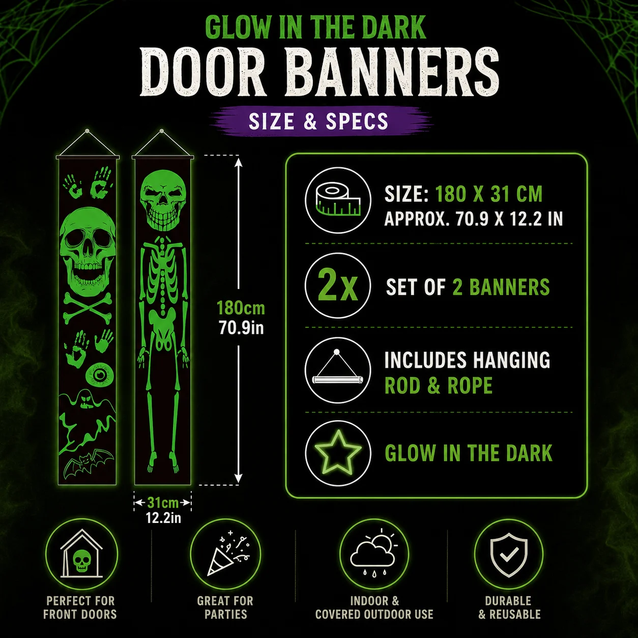 2PCS Glow in the Dark Hallowee - Halloween Skeleton Decoration 评论和价格