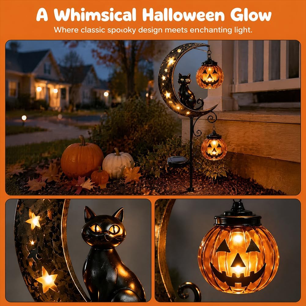 Solar Halloween Black Cat Pump - Pumpkin Lantern Halloween 评论和价格