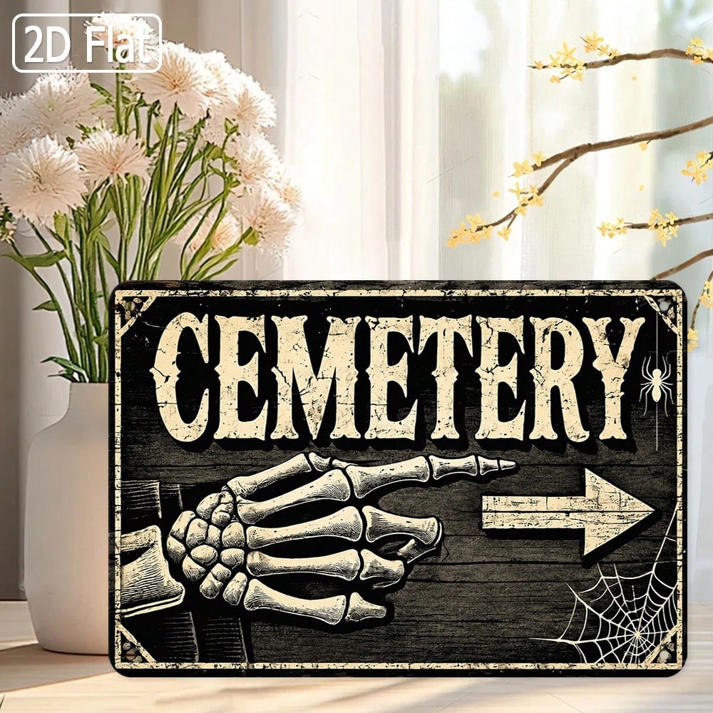 1pc 2D Flat Tin Sign - Vintage - Halloween Skeleton Decoration 评论和价格